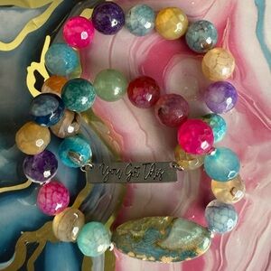 Multicolor Beaded Bracelet with Inspirational Charm